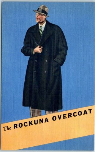 Vintage Linen Advertising Postcard " The Rockuna Overcoat " Men 