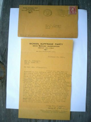 Woman Suffrage Party Votes For Women Letter York Bronx Borough 1916