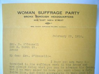 WOMAN SUFFRAGE PARTY VOTES FOR WOMEN LETTER YORK BRONX BOROUGH 1916 3