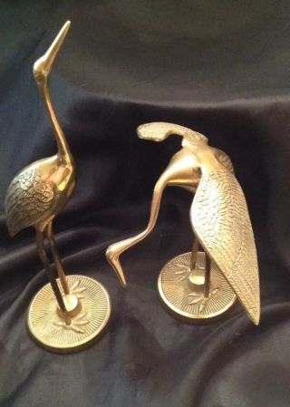 Vintage 2 Brass Mid Century Heron Bird Figures - Crane Shore Birds