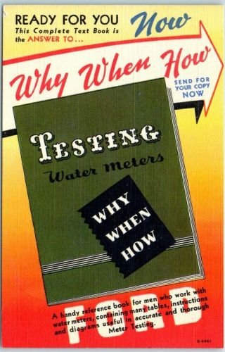 1940s Linen Advertising Postcard " Testing Water Meters " Reference Book