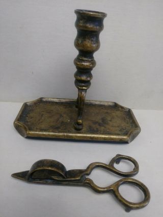 Vintage Candle Snuffer Scissors With Wick Trimmer And Candle Holder Set