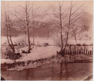 August Kotzsch: German Winter Riverscape Very Rare Vintage C1865 Albumen Photo