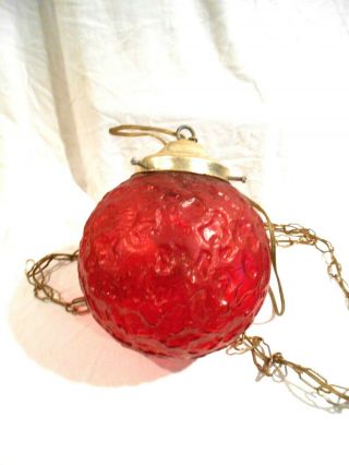 Vintage Mid Century Red Globe Hanging Lamp
