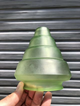 c.  1920 - 30’s Frankart Satin Vaseline Green Glass 3 1/4 Art Deco Lamp Shade Globe 4