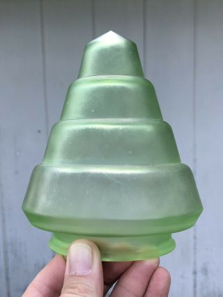 c.  1920 - 30’s Frankart Satin Vaseline Green Glass 3 1/4 Art Deco Lamp Shade Globe 8