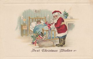 Santa Claus; 00 - 10s; Best Christmas Wishes,  Santa Claus Putting Doll In Stocking