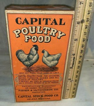 Antique Capital Poultry Food Box Helena Mt Farm Vet Veterinary Medicine
