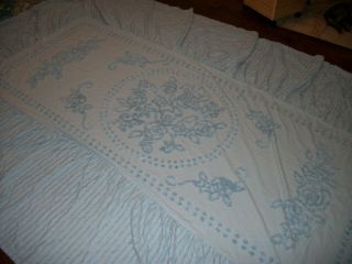 Maryjanes Farm Vintage Twin Chenille Bedspread Gorgeous Blue 120 " X 80 " Cotton