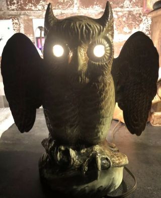 Vintage Great Horned Owl Tv Lamp Mid Century Kron Texas Light Electric Usa Mcm