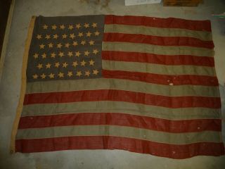 Antique 45 Star American Flag,  Pretty Worn With Holes & Marks,  Hand Made Stars,  4x6