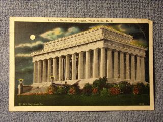 Vintage Postcard Lincoln Memorial By Night,  Washington,  D.  C.