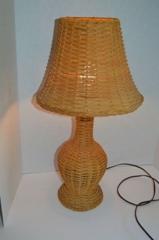 Vintage Wicker Table Lamp & Wicker Shade 22 " Tall Good