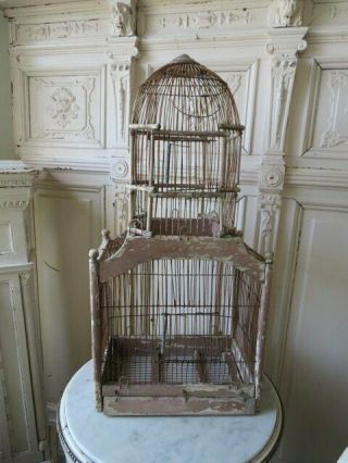 OMG Old Vintage Large Wood Metal Wire Chippy PINK BIRDCAGE Dome Top 29 