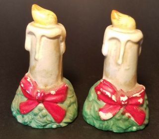 Vintage Christmas Holiday Candles Holly Salt And Pepper Shakers Japan 50s