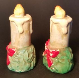 VINTAGE CHRISTMAS HOLIDAY CANDLES HOLLY SALT AND PEPPER SHAKERS JAPAN 50s 2