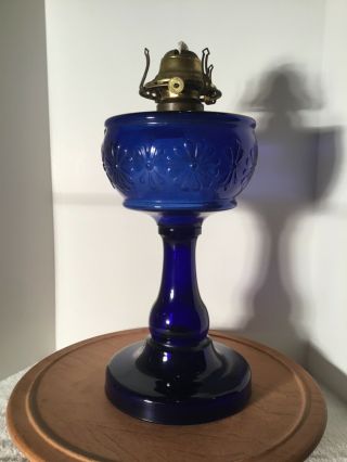 Tall Antique Cobalt Blue Glass Oil Lamp