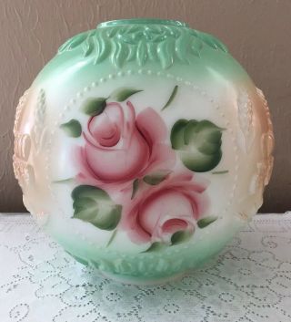 Gwtw Ball Lamp Globe Pink Painted Roses & Embossed Covered Wagons