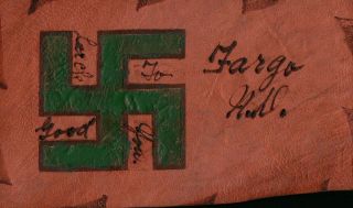 Good Luck Swastika,  Fargo Vintage Leather Postcard
