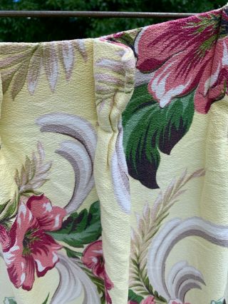 4 Gorgeous Barkcloth 1940’s Butter Yellow & Fuchsia Drapery Panels 18x76 7