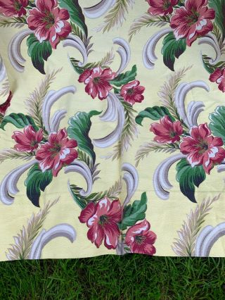 4 Gorgeous Barkcloth 1940’s Butter Yellow & Fuchsia Drapery Panels 18x76 8
