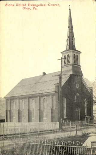 Zions United Evangelical Church Oley Pennsylvania Pa C1910 Postcard