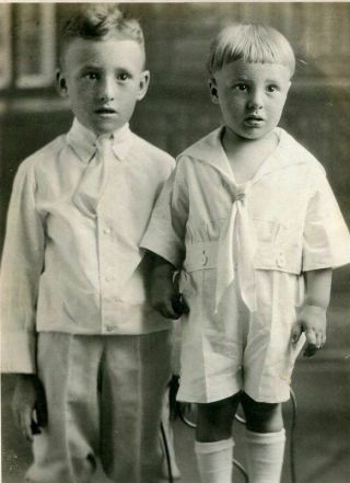 Rppc Two Bewildered Little Boys Antique Real Photo Postcard C 1925