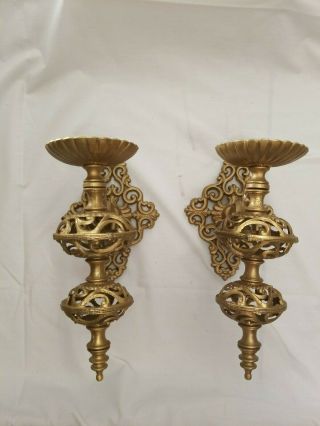 2 Vintage Ornate Metal Wall Candle Holders Sconce Pair Scroll