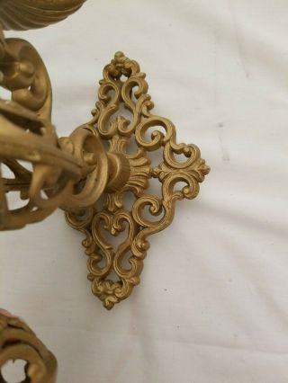 2 Vintage Ornate Metal Wall Candle Holders Sconce Pair Scroll 3