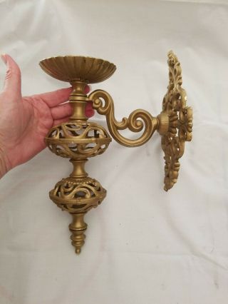 2 Vintage Ornate Metal Wall Candle Holders Sconce Pair Scroll 6