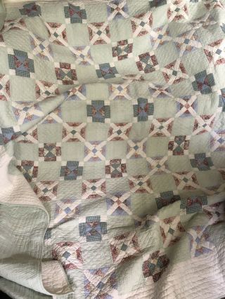 Eddie Bauer Home Reversible King Size Quilt Country Floral Greens & Blues Check