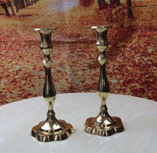 Set Of 2 Vintage Solid Brass Candlestick Flower Base Antique Candle Holder Decor