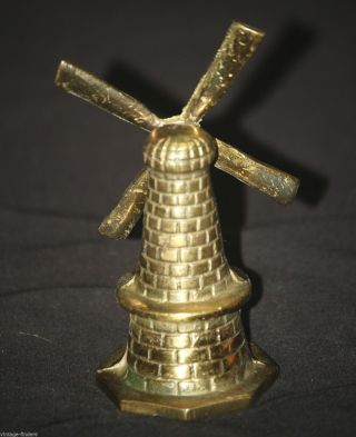 Old Vintage Dutch Style Brass Windmill Bell Shadowbox Shelf Mantel Decor 2