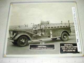 Sales Photograph 8 " X 10 " - 1930s Central Fire Truck Co - Boonville Fd