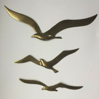 Set Of 3 Vintage Solid Brass Bird Wall Hangings - Decor Retro Metalware Mcm