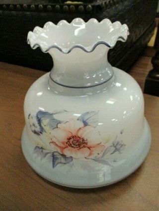 Vintage Hurricane Lamp Shade Globe White Glass Blue Floral Mid Century