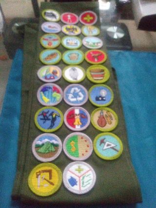 Vintage Boy Scout Bsa Sash W/ 26 Merit Badges