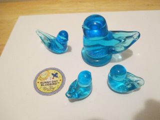Hand Blown 1999 Sunny Day Bluebird And Blue Birds Of Happiness Glass Figurines