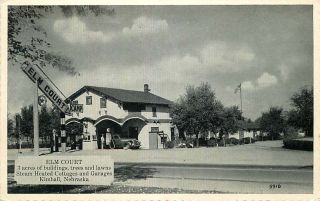 Roadside Postcard Elm Court Cottages & Gas Station,  Kimball,  Nebraska