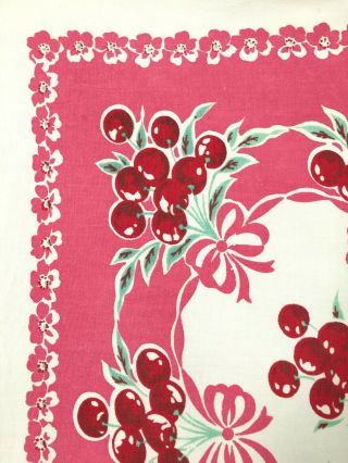 Vintage Printed Tablecloth with Red Cherries and Pink Flowers 6