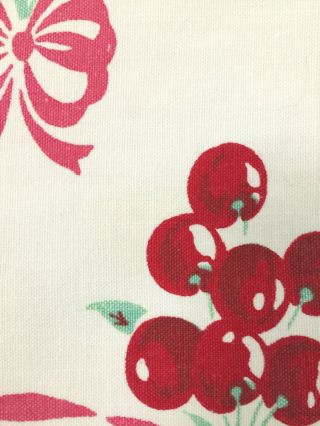 Vintage Printed Tablecloth with Red Cherries and Pink Flowers 7