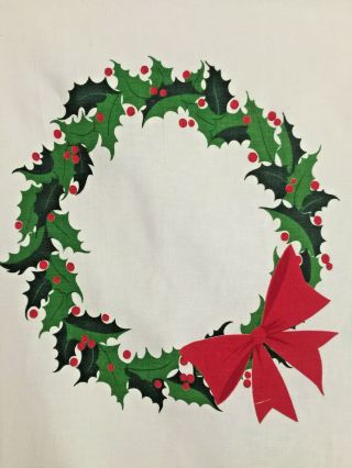 Vintage Printed Christmas Tablecloth with Wreaths and Holly 4
