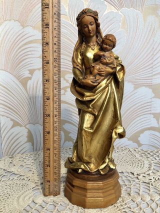 ANRI Vintage Madonna Mary Child Jesus Carved Wood Statue Figure Gold Italy 11” 11