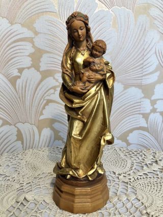 Anri Vintage Madonna Mary Child Jesus Carved Wood Statue Figure Gold Italy 11”