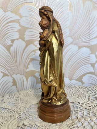 ANRI Vintage Madonna Mary Child Jesus Carved Wood Statue Figure Gold Italy 11” 2