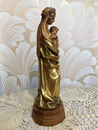 ANRI Vintage Madonna Mary Child Jesus Carved Wood Statue Figure Gold Italy 11” 4
