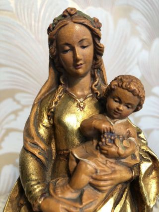 ANRI Vintage Madonna Mary Child Jesus Carved Wood Statue Figure Gold Italy 11” 6
