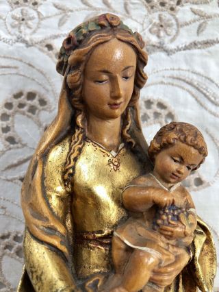 ANRI Vintage Madonna Mary Child Jesus Carved Wood Statue Figure Gold Italy 11” 7