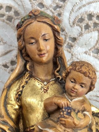 ANRI Vintage Madonna Mary Child Jesus Carved Wood Statue Figure Gold Italy 11” 8