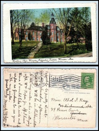 Massachusetts Postcard 1912 Worcester Polytechnic Institute,  Washburn Shops E2